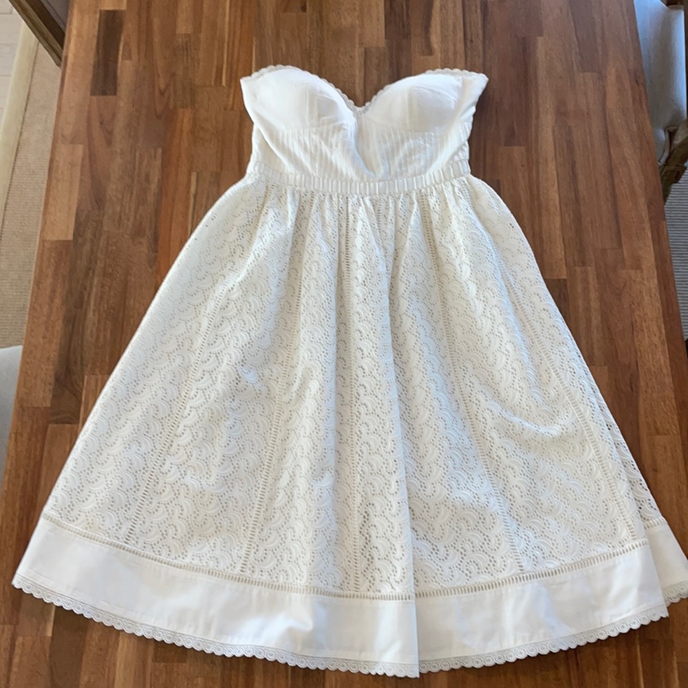 Tibi Eyelet Strapless Sweetheart Dress